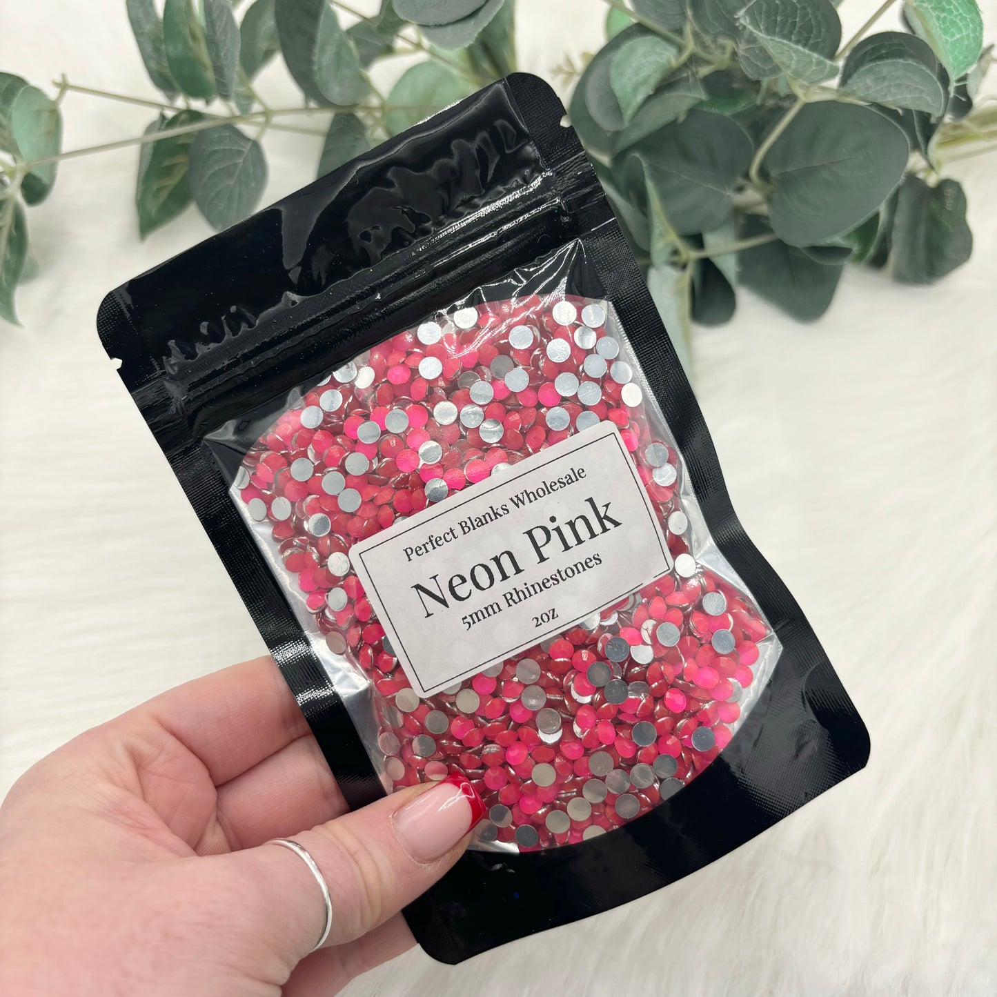 Neon Pink Silver Bottom Rhinestones - 5mm