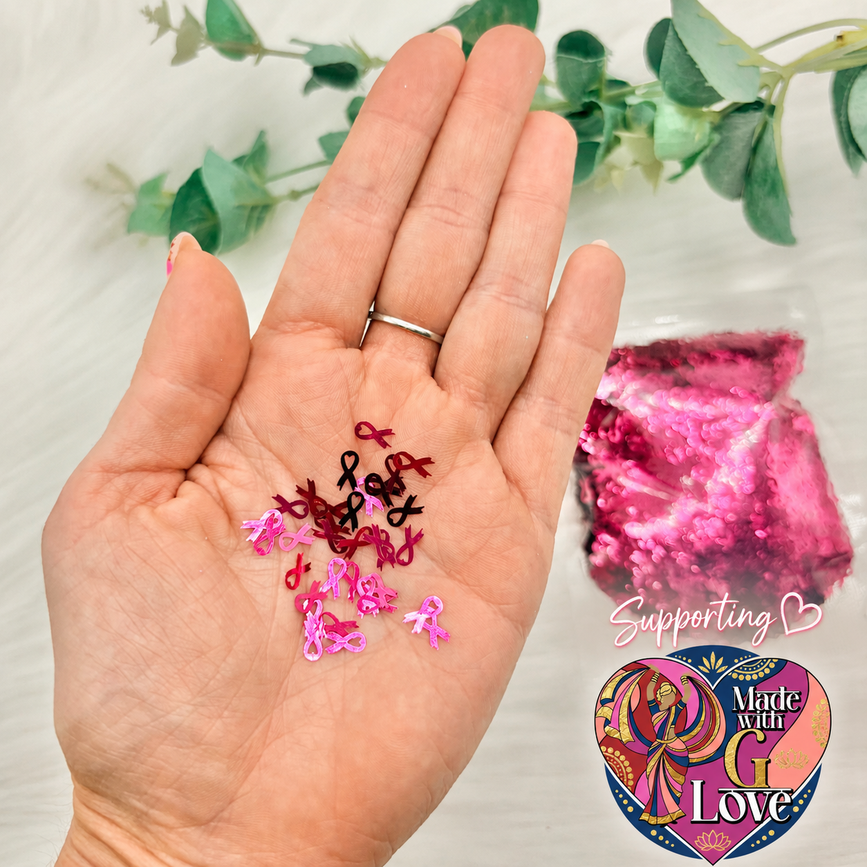 Breast Cancer Awareness Glitter Shapes - Metallic Pink - 25g