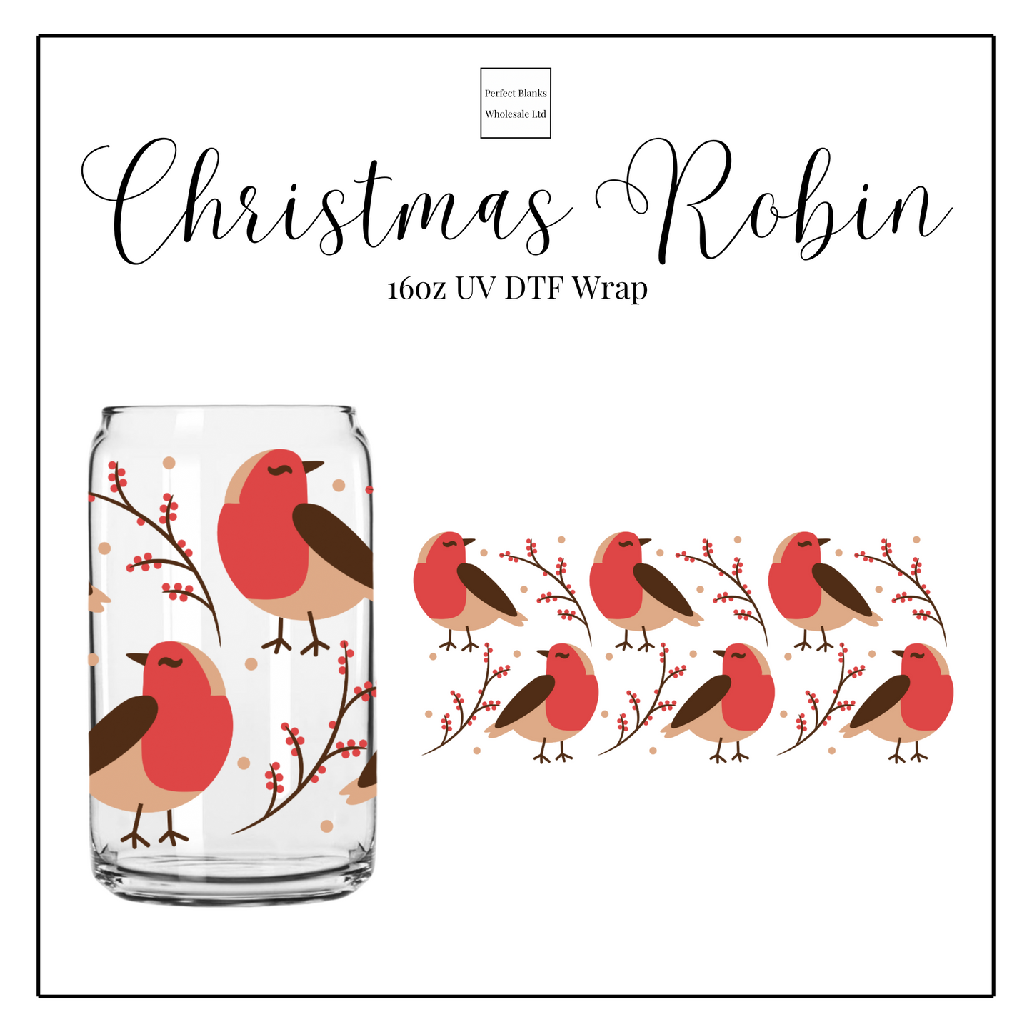 Christmas Robin 16oz UVDTF