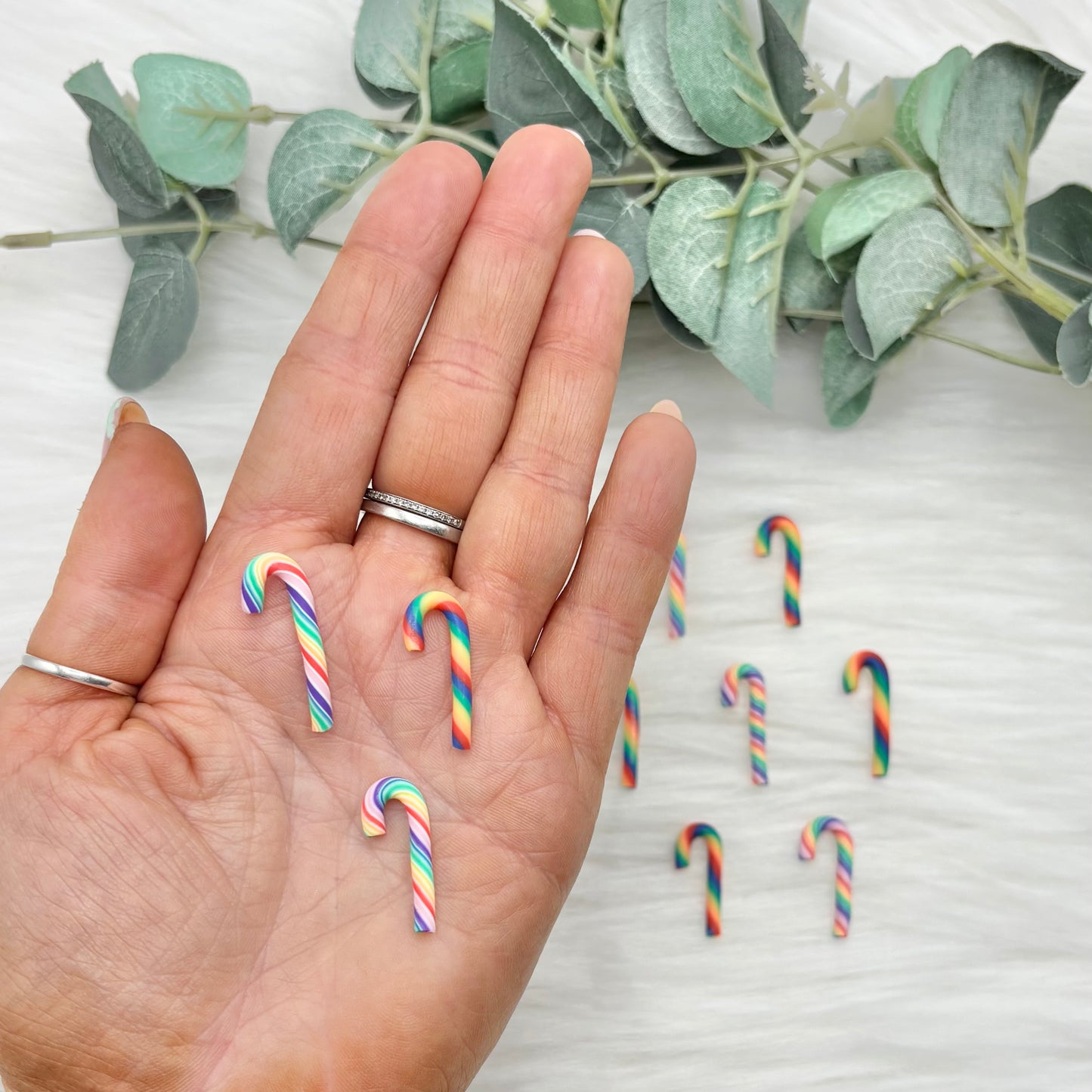 Mini Candy Canes - Rainbow - 10 Pack of Cabochons