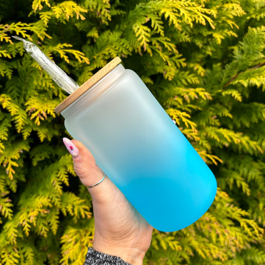 Ombre Gradient 16oz Sublimation Glass Can With Bamboo Lid