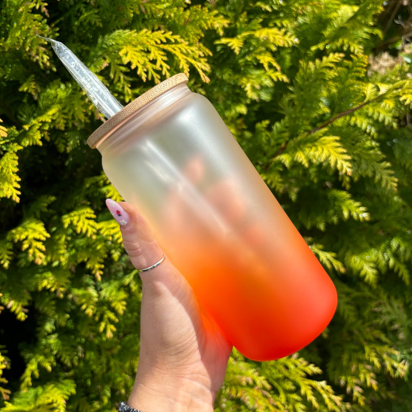 Ombre Gradient 20oz Sublimation Glass Can With Bamboo Lid