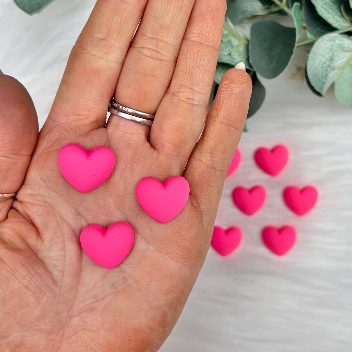 Matte Hot Pink Hearts - Pack of 10 Cabochons