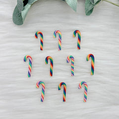 Mini Candy Canes - Rainbow - 10 Pack of Cabochons