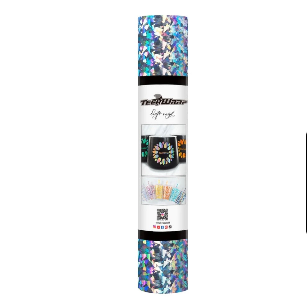 Teckwrap Silver Holographic Glass Flower Adhesive Craft Vinyl - 5ft