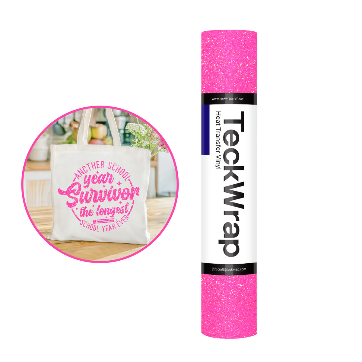 Teckwrap Fancy Glitter Neon Pink HTV - 5ft