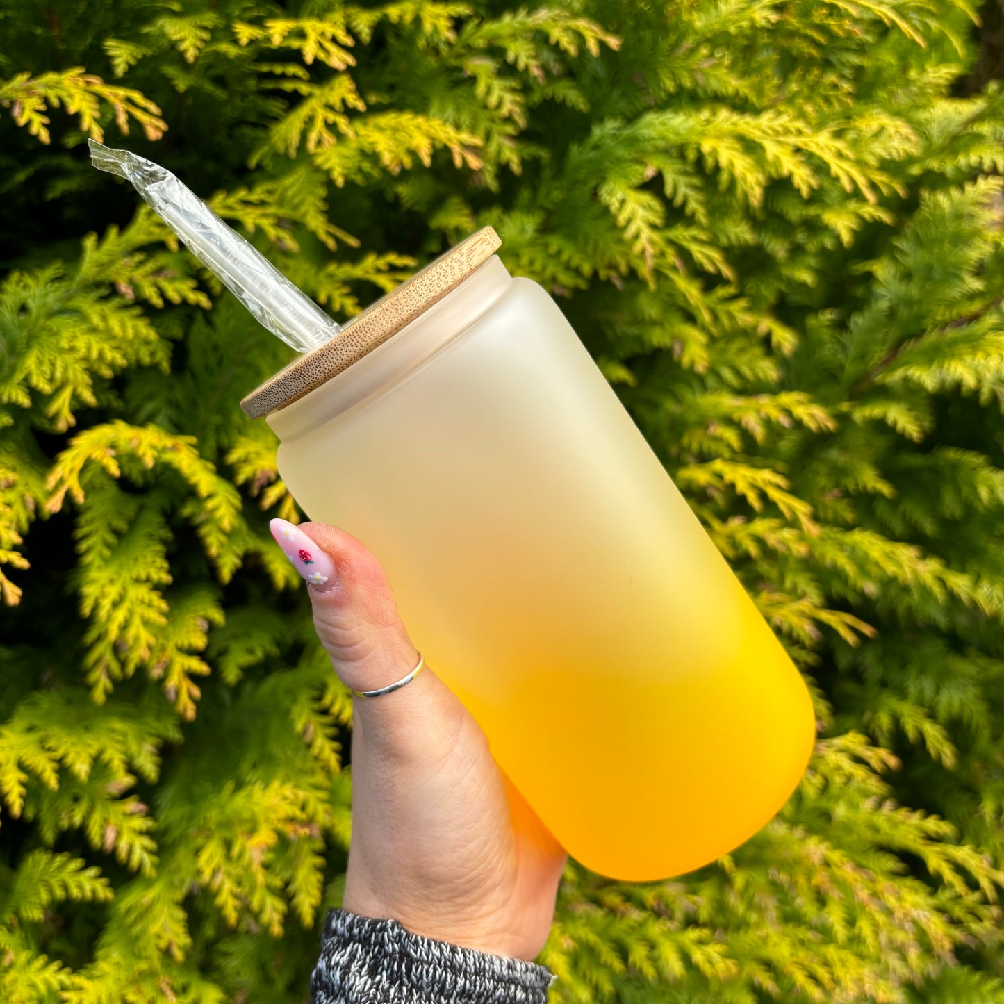 Ombre Gradient 16oz Sublimation Glass Can With Bamboo Lid