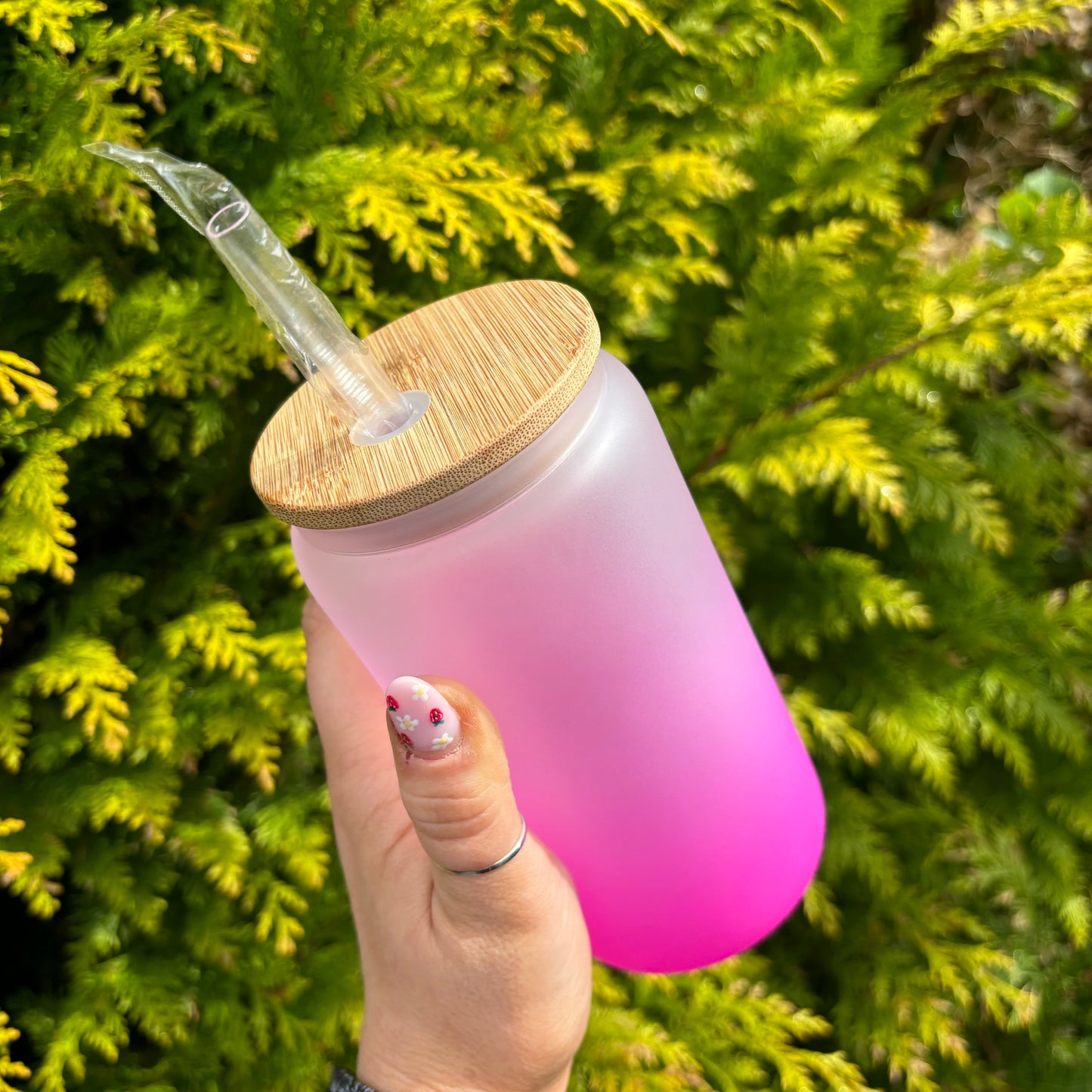 Ombre Gradient 16oz Sublimation Glass Can With Bamboo Lid