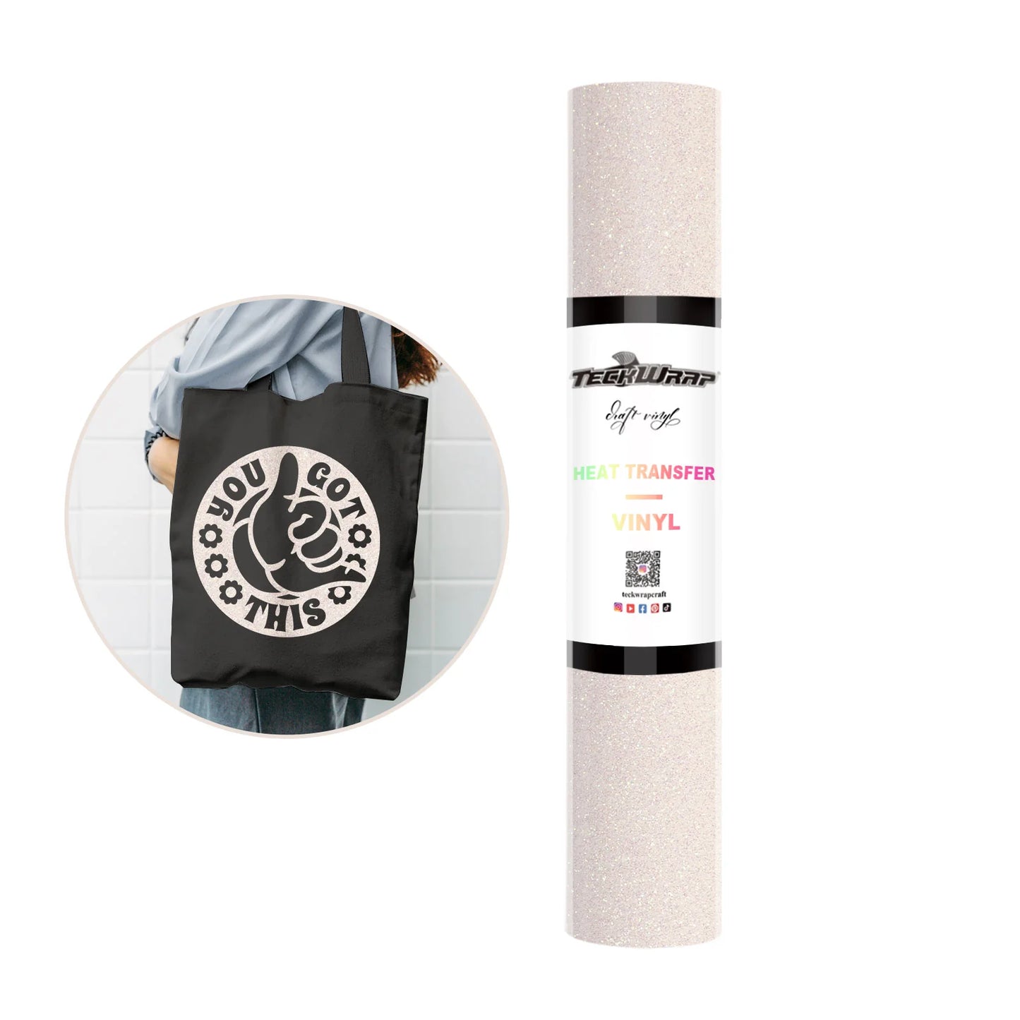 Teckwrap Glitter Colourful White HTV - 5ft