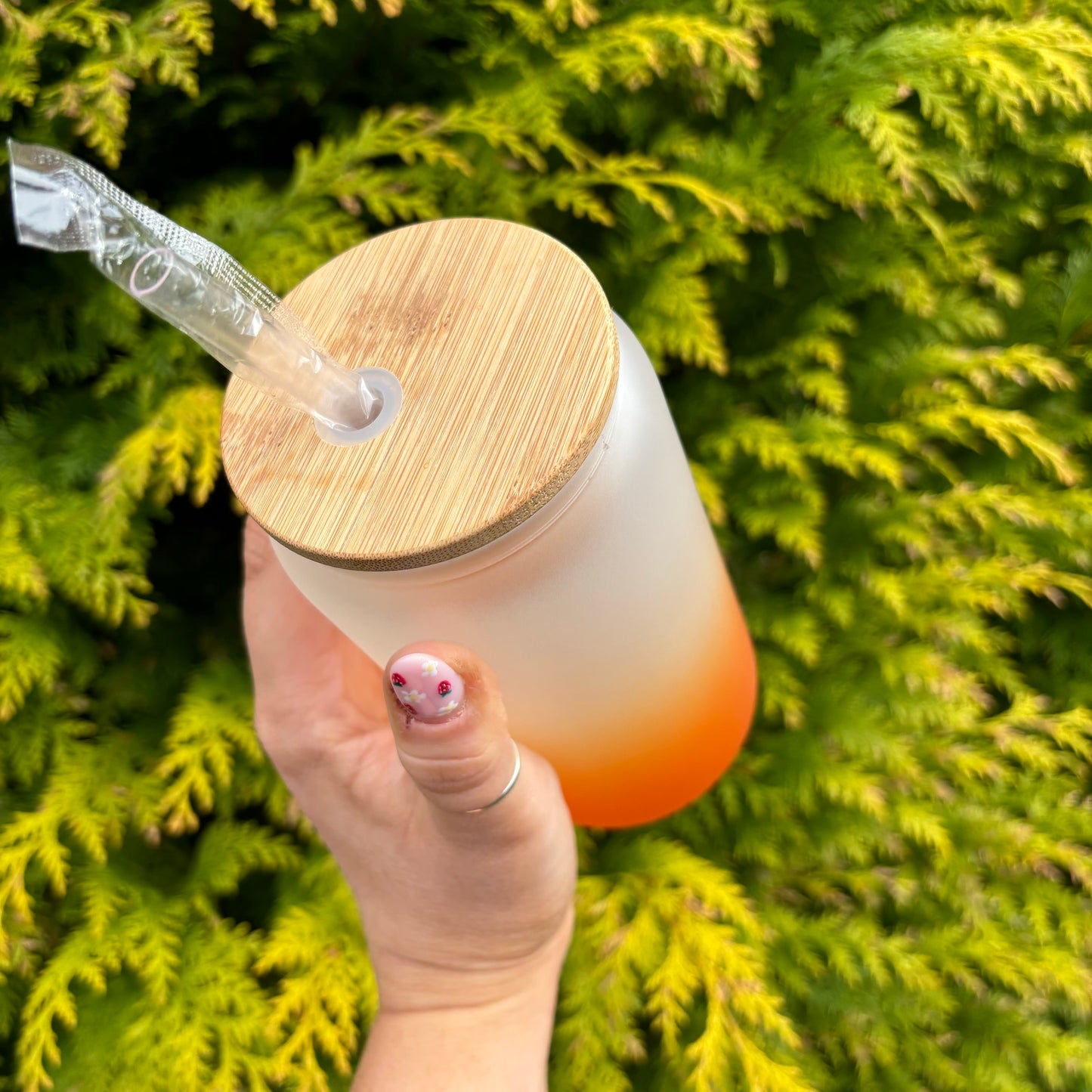 Ombre Gradient 16oz Sublimation Glass Can With Bamboo Lid