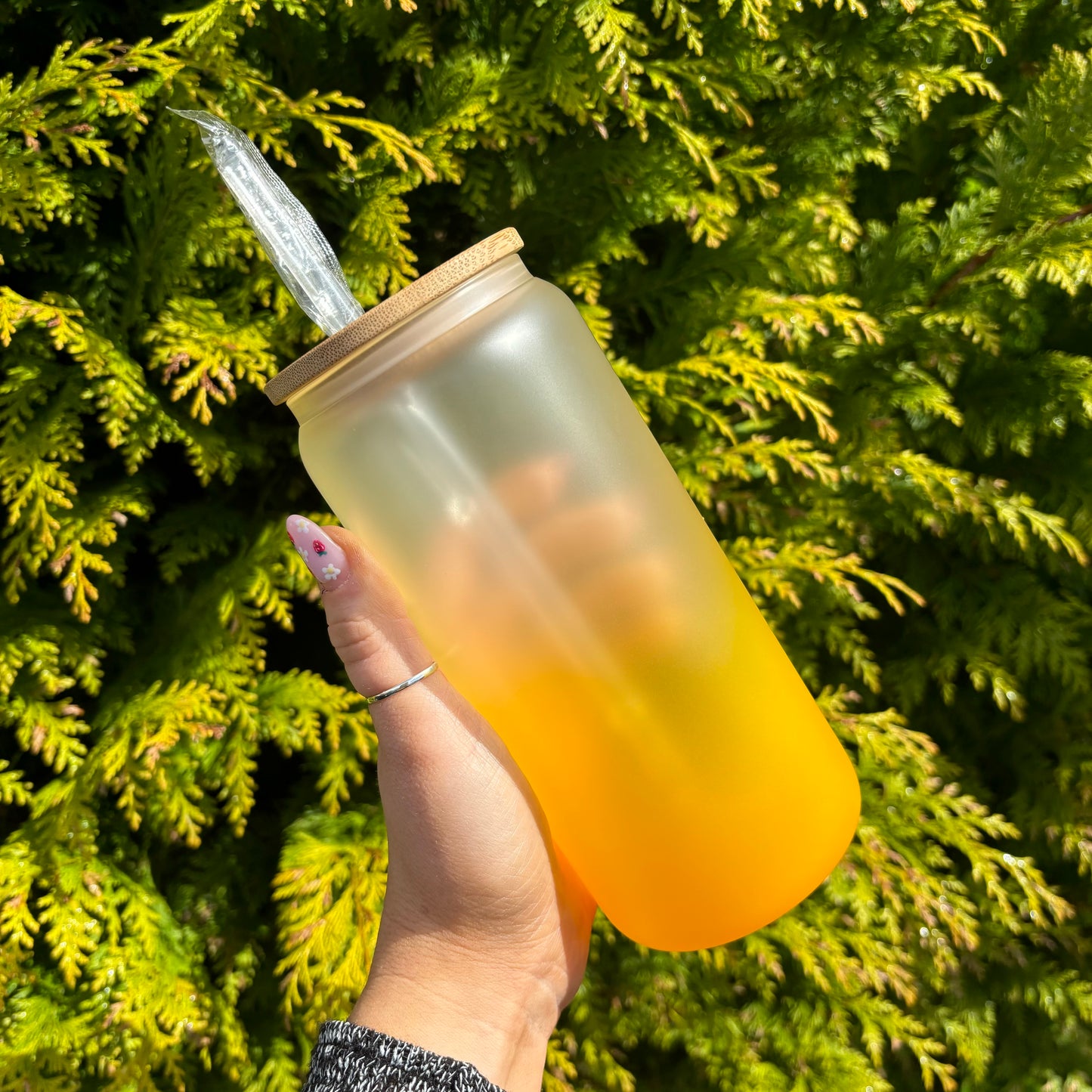 Ombre Gradient 20oz Sublimation Glass Can With Bamboo Lid