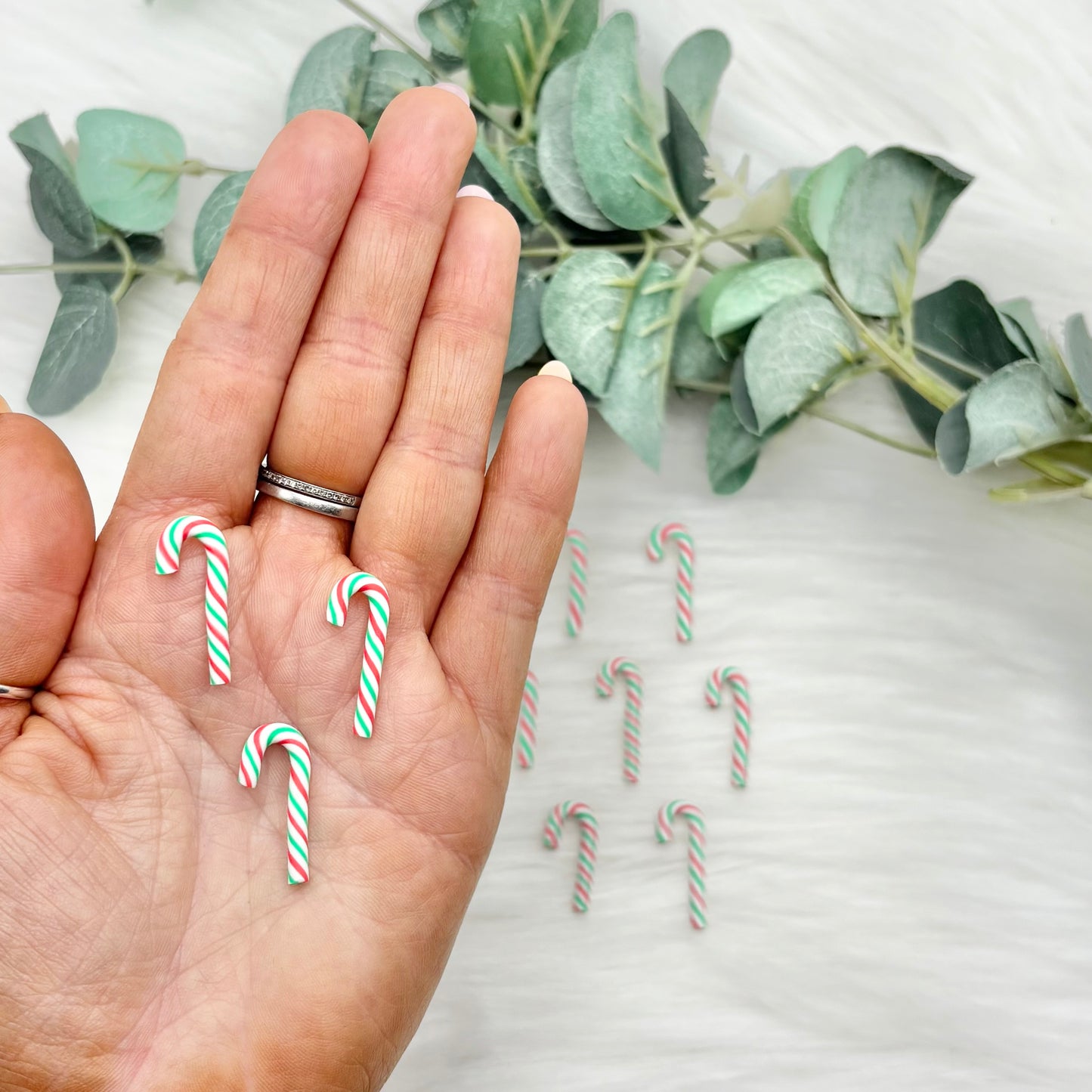 Mini Candy Canes - Red, White & Green - 10 Pack of Cabochons