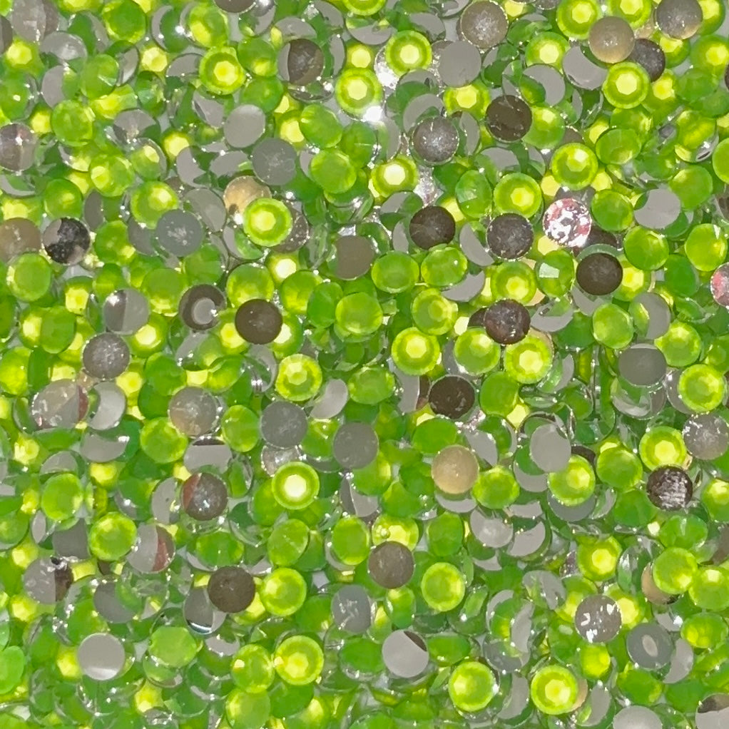 Neon Green Silver Bottom Rhinestones - 5mm
