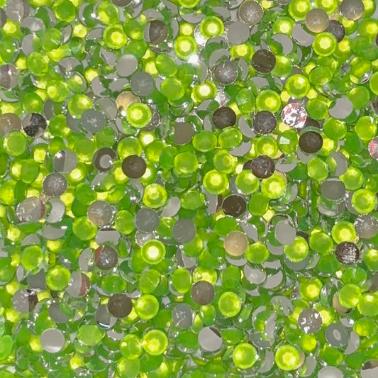 Neon Green Silver Bottom Rhinestones - 5mm