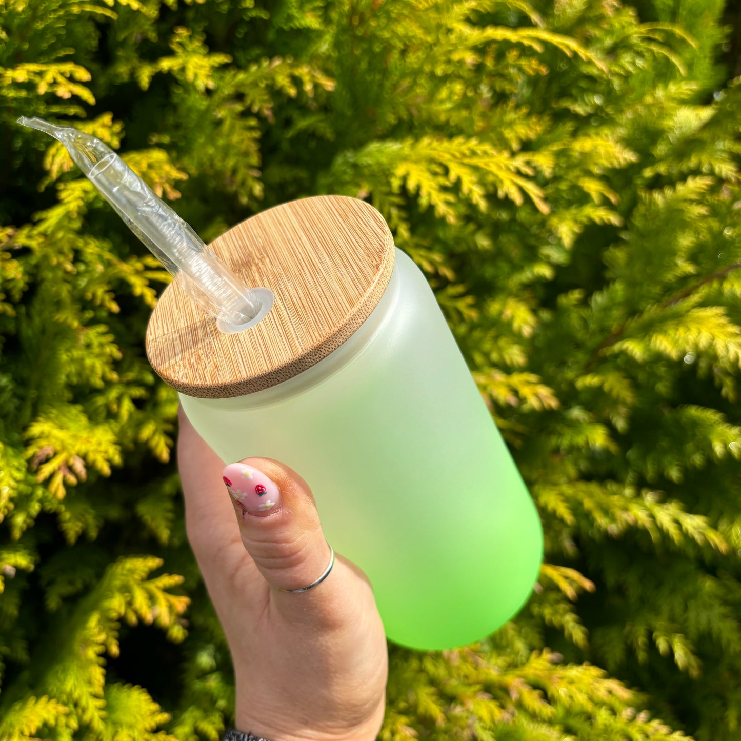Ombre Gradient 16oz Sublimation Glass Can With Bamboo Lid