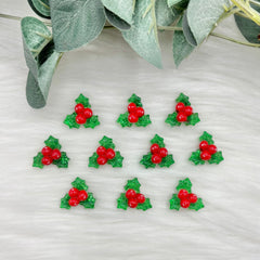 Sparkly Christmas Holly - 10 Pack of Cabochons