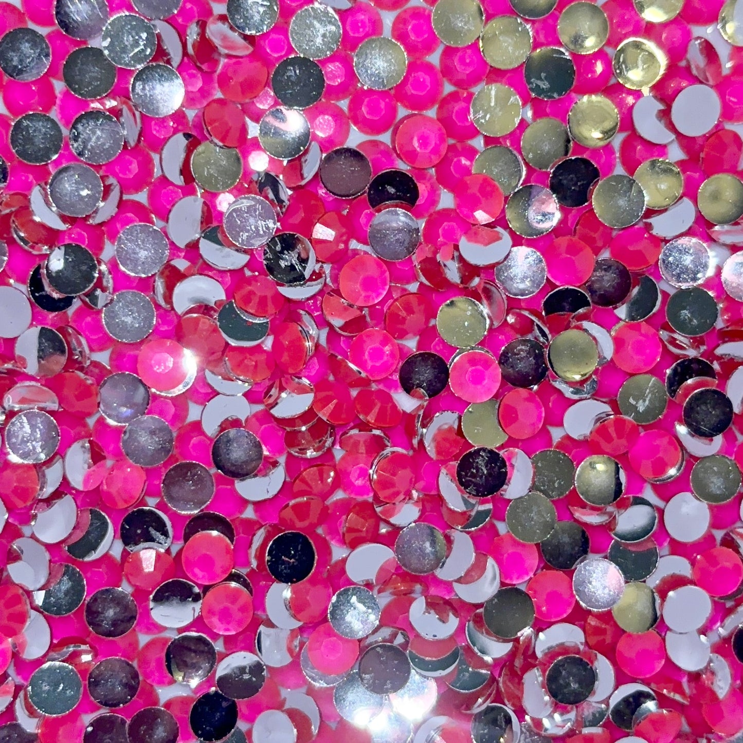 Neon Pink Silver Bottom Rhinestones - 5mm