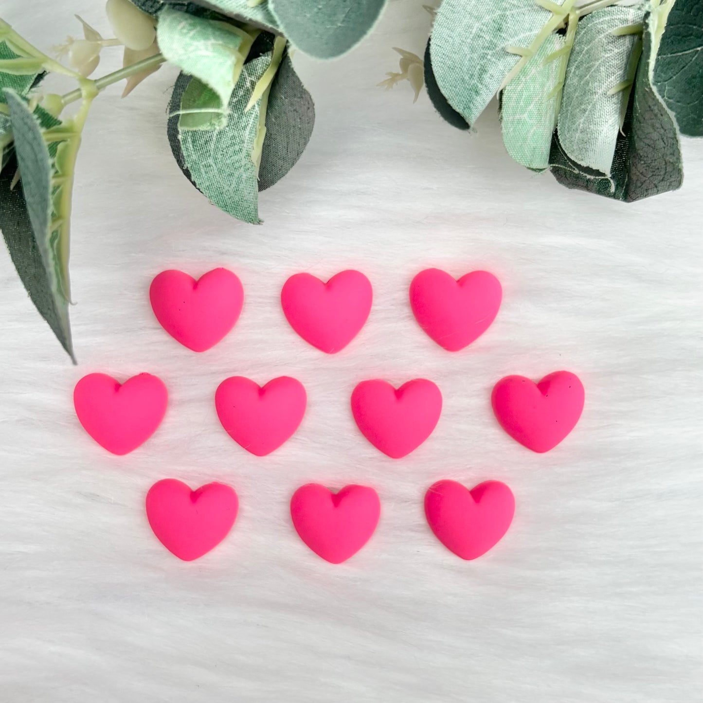 Matte Hot Pink Hearts - Pack of 10 Cabochons