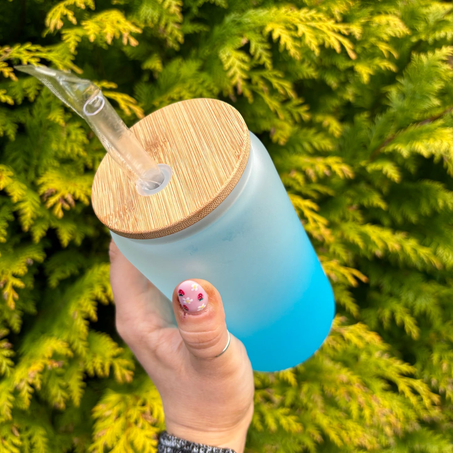 Ombre Gradient 16oz Sublimation Glass Can With Bamboo Lid