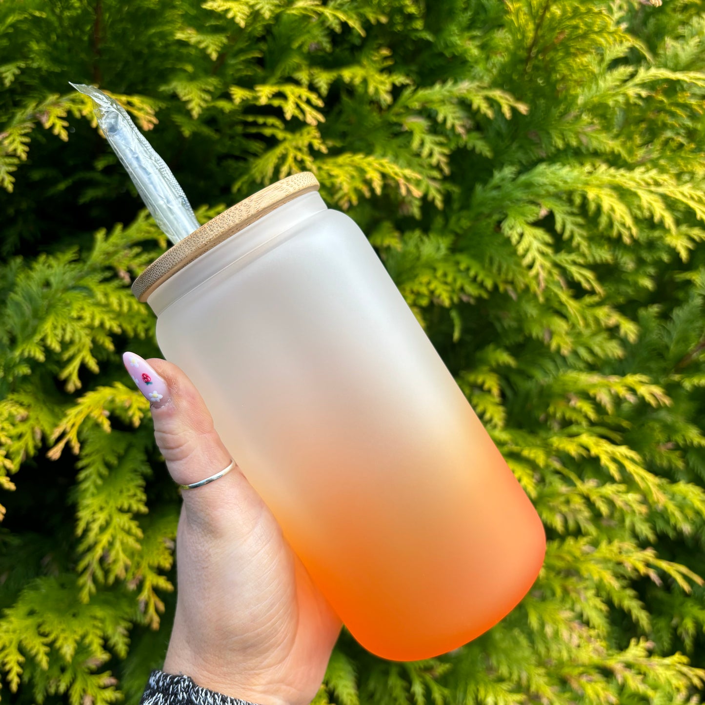 Ombre Gradient 16oz Sublimation Glass Can With Bamboo Lid