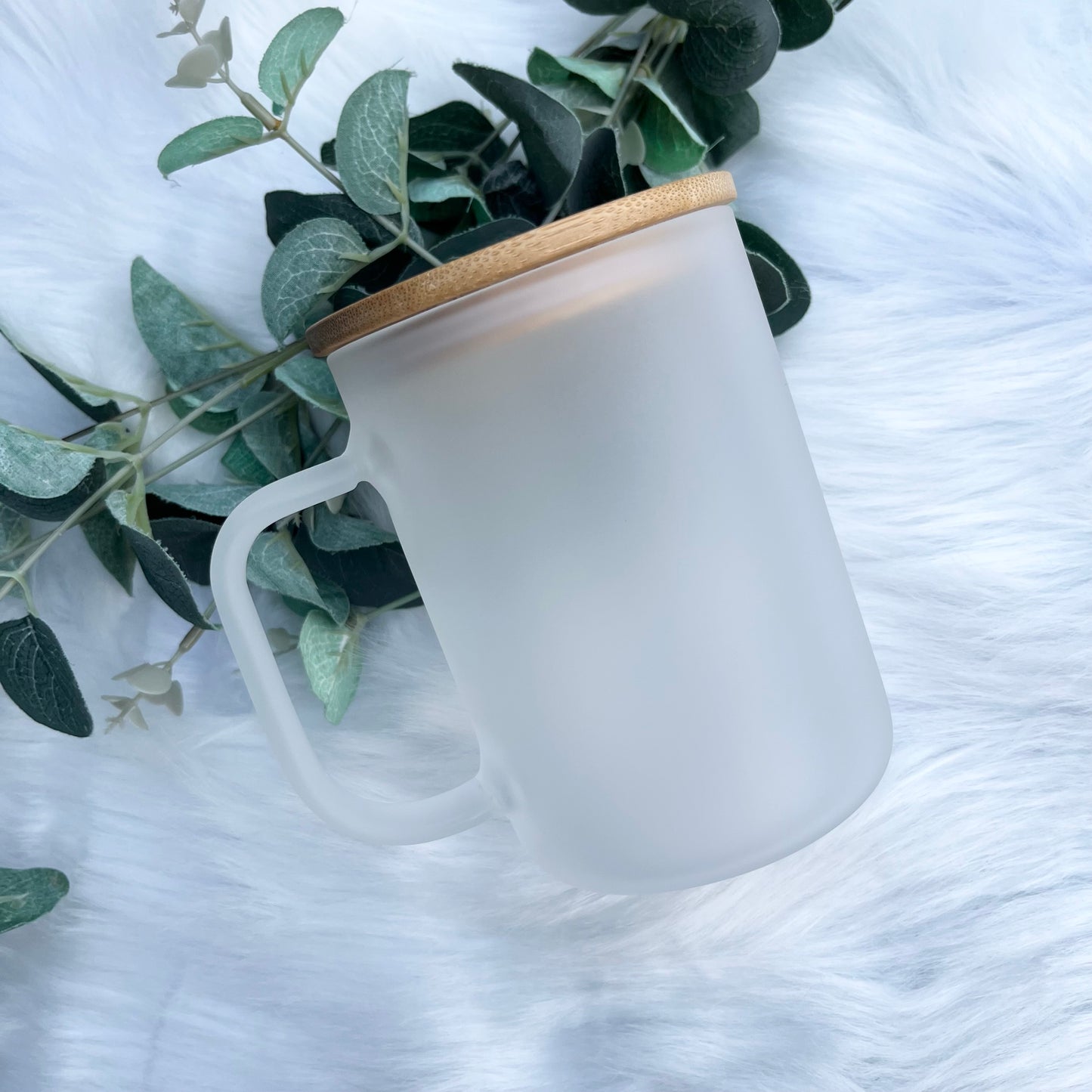Frosted 17oz Sublimation Glass Can With Handle and Bamboo Lid