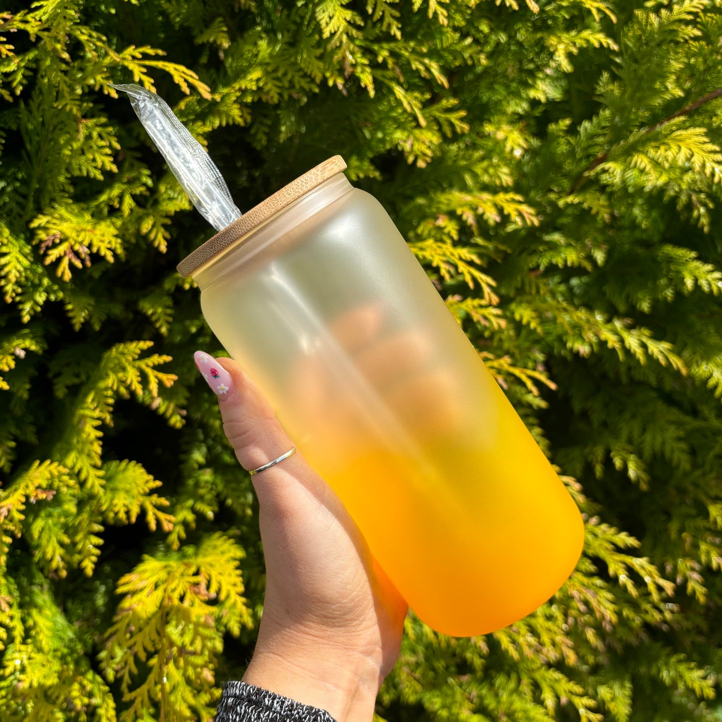 Ombre Gradient 20oz Sublimation Glass Can With Bamboo Lid