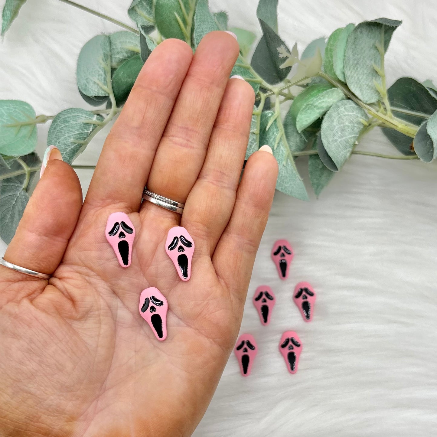 Pink Ghost Head - 10 Pack of Cabochons
