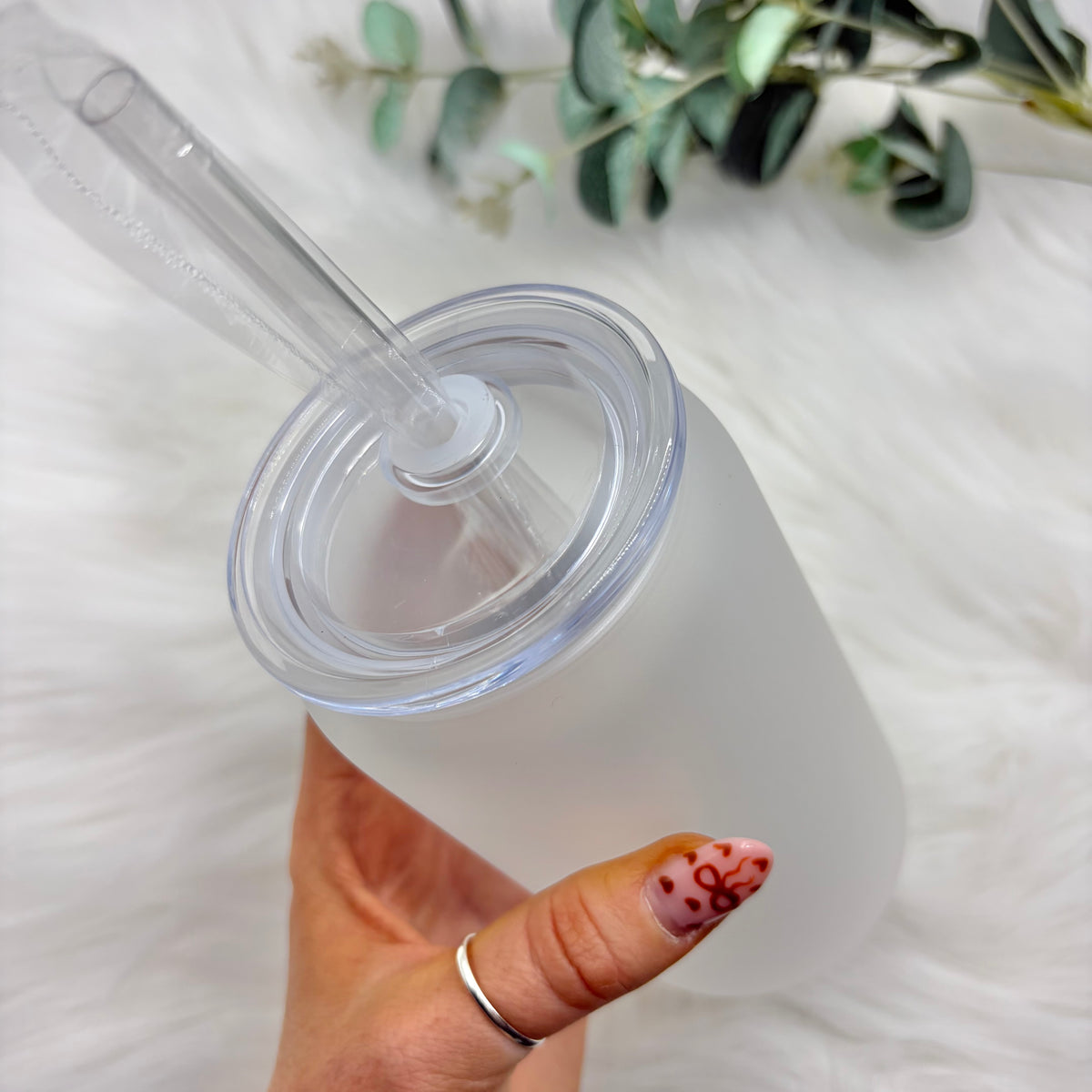 Frosted 16oz Sublimation Glass Can With Acrylic Lid