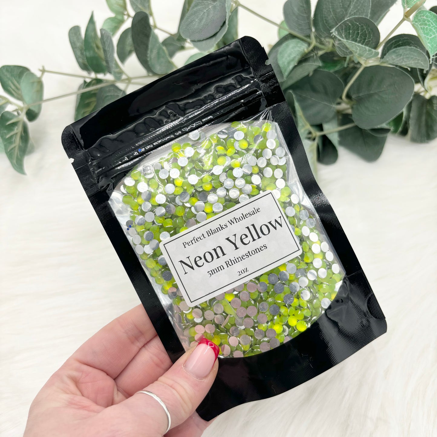 Neon Yellow Silver Bottom Rhinestones - 5mm