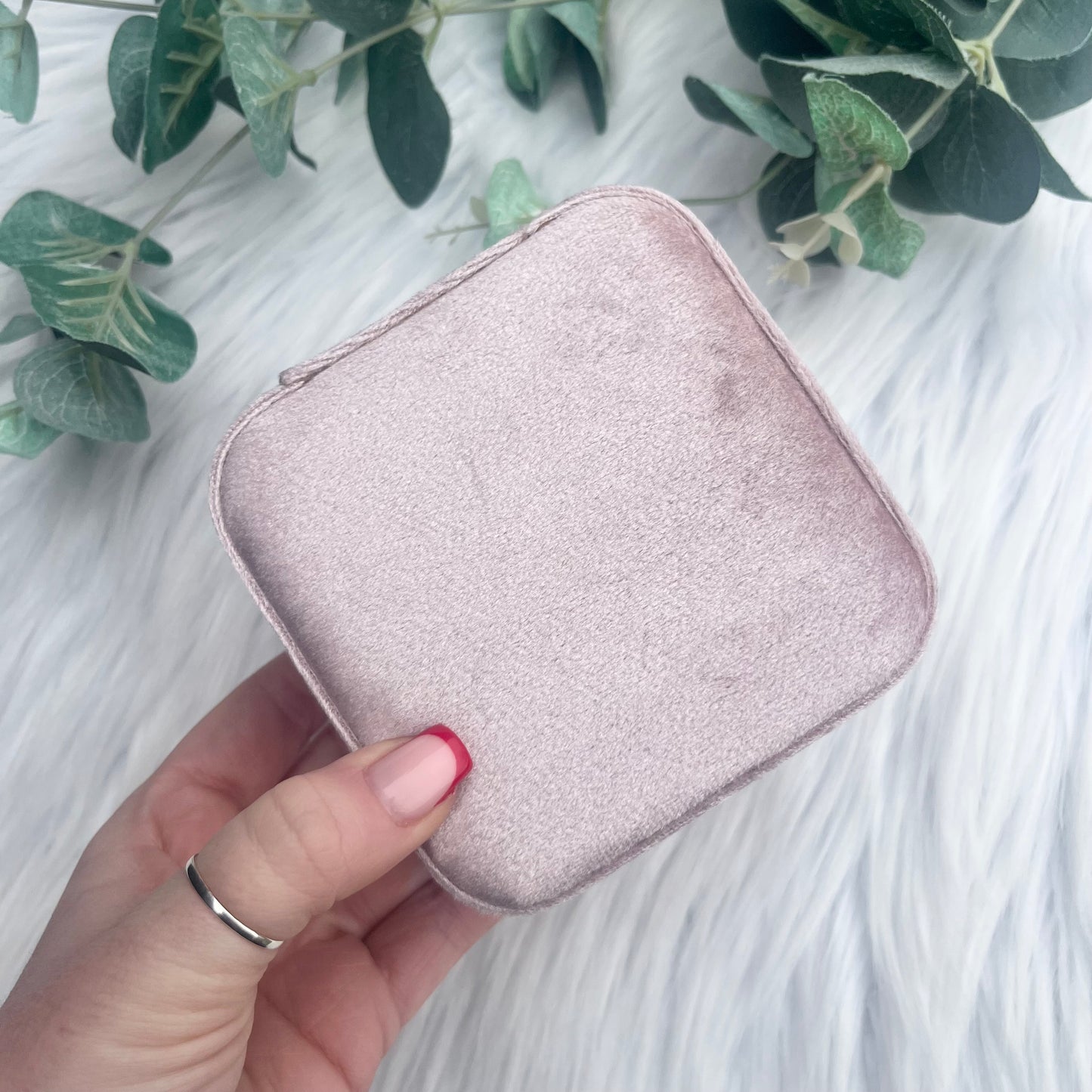 Pink Faux Velvet Jewellery Organiser