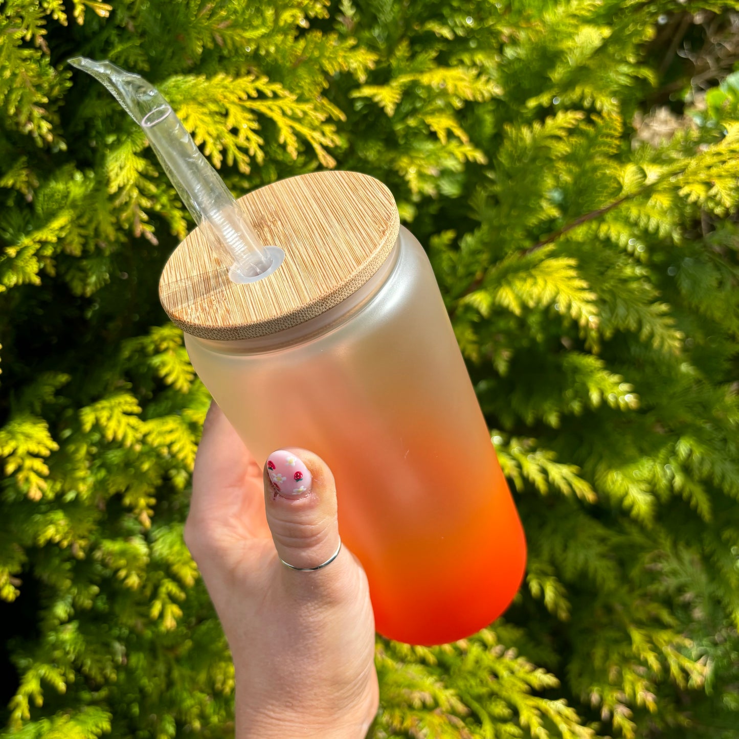 Ombre Gradient 20oz Sublimation Glass Can With Bamboo Lid