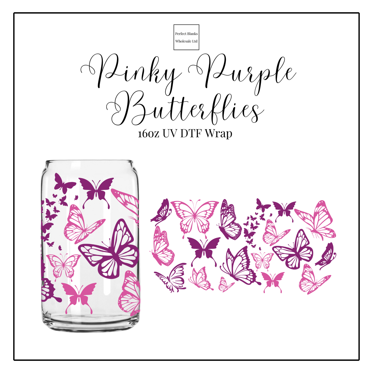 Pinky Purple Butterfly 16oz UVDTF