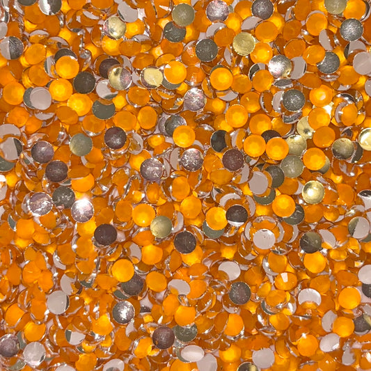 Neon Orange Silver Bottom Rhinestones - 5mm