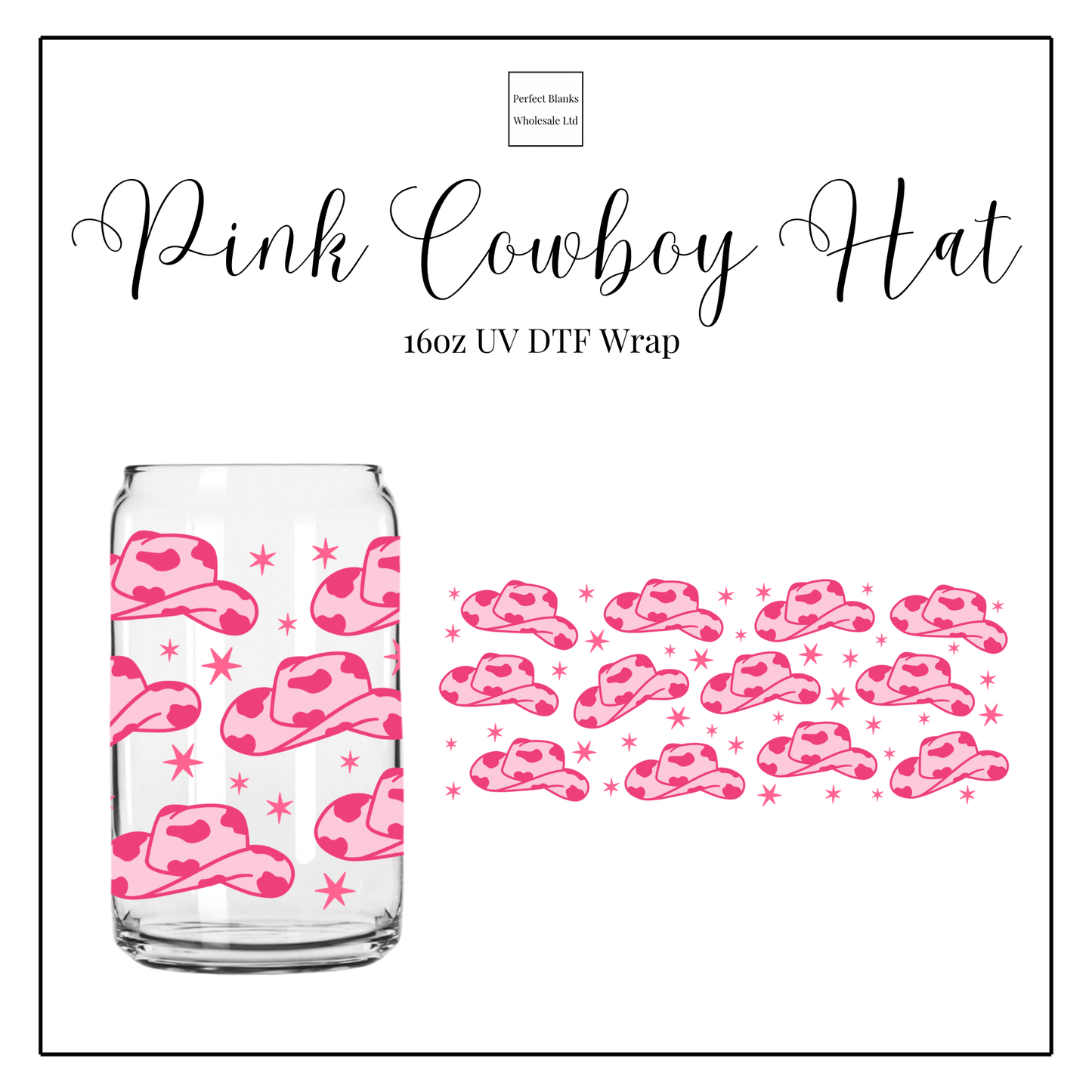 Pink Cowboy Hat 16oz UVDTF