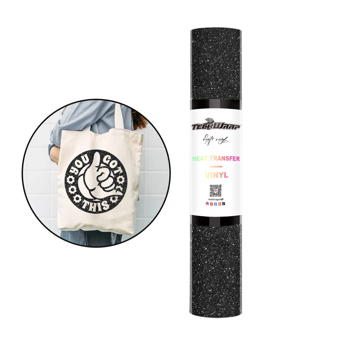 Teckwrap Glitter Black HTV - 5ft