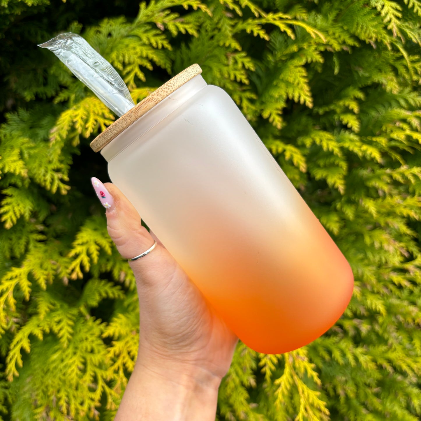 Ombre Gradient 16oz Sublimation Glass Can With Bamboo Lid