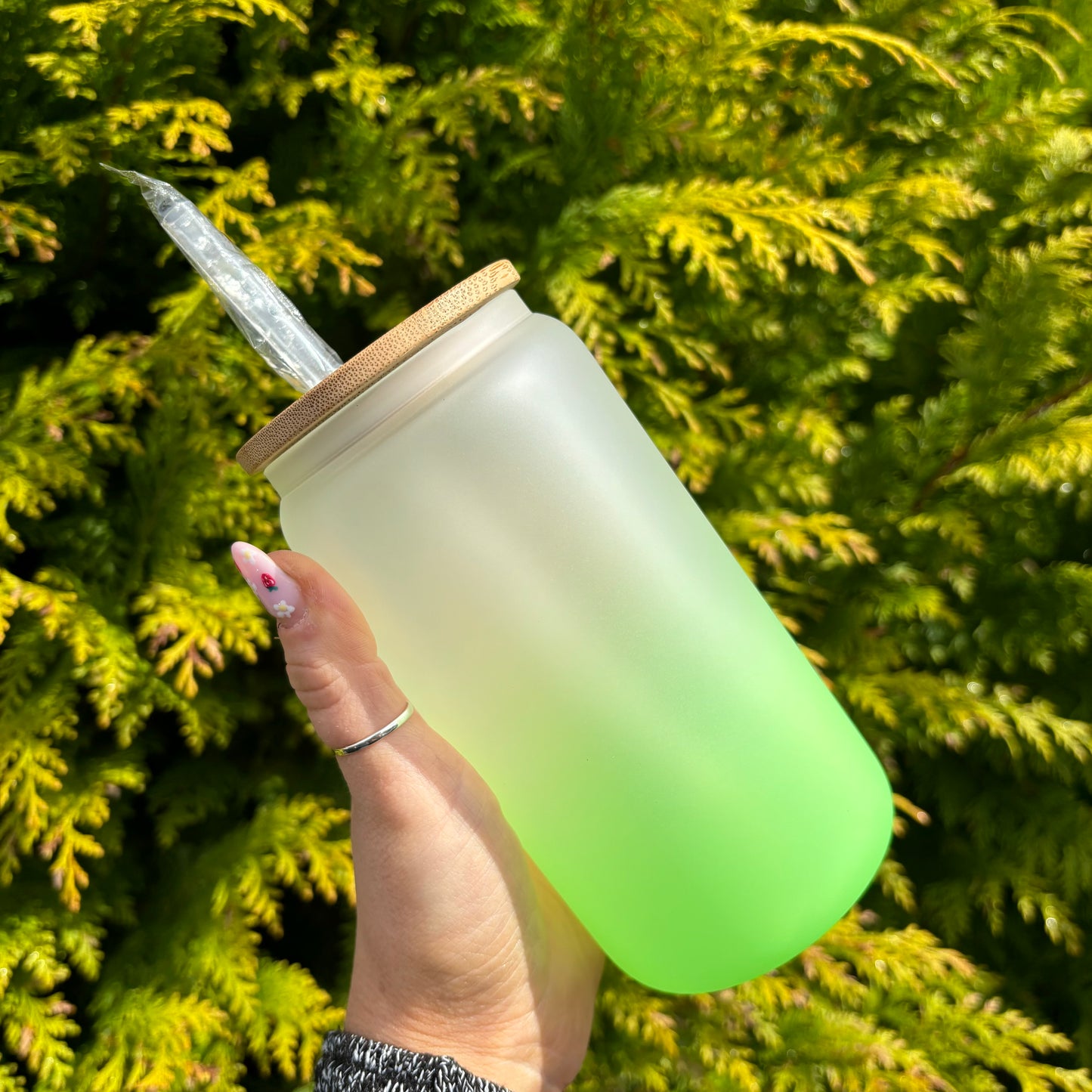 Ombre Gradient 16oz Sublimation Glass Can With Bamboo Lid