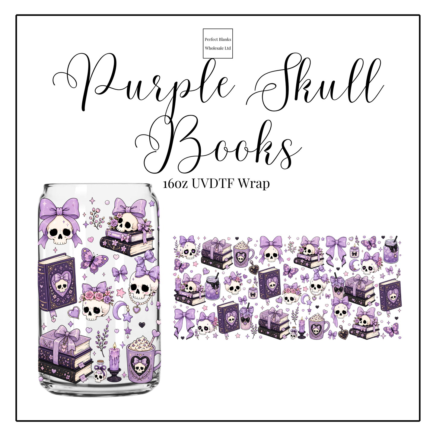 Purple Skull Books 16oz UVDTF