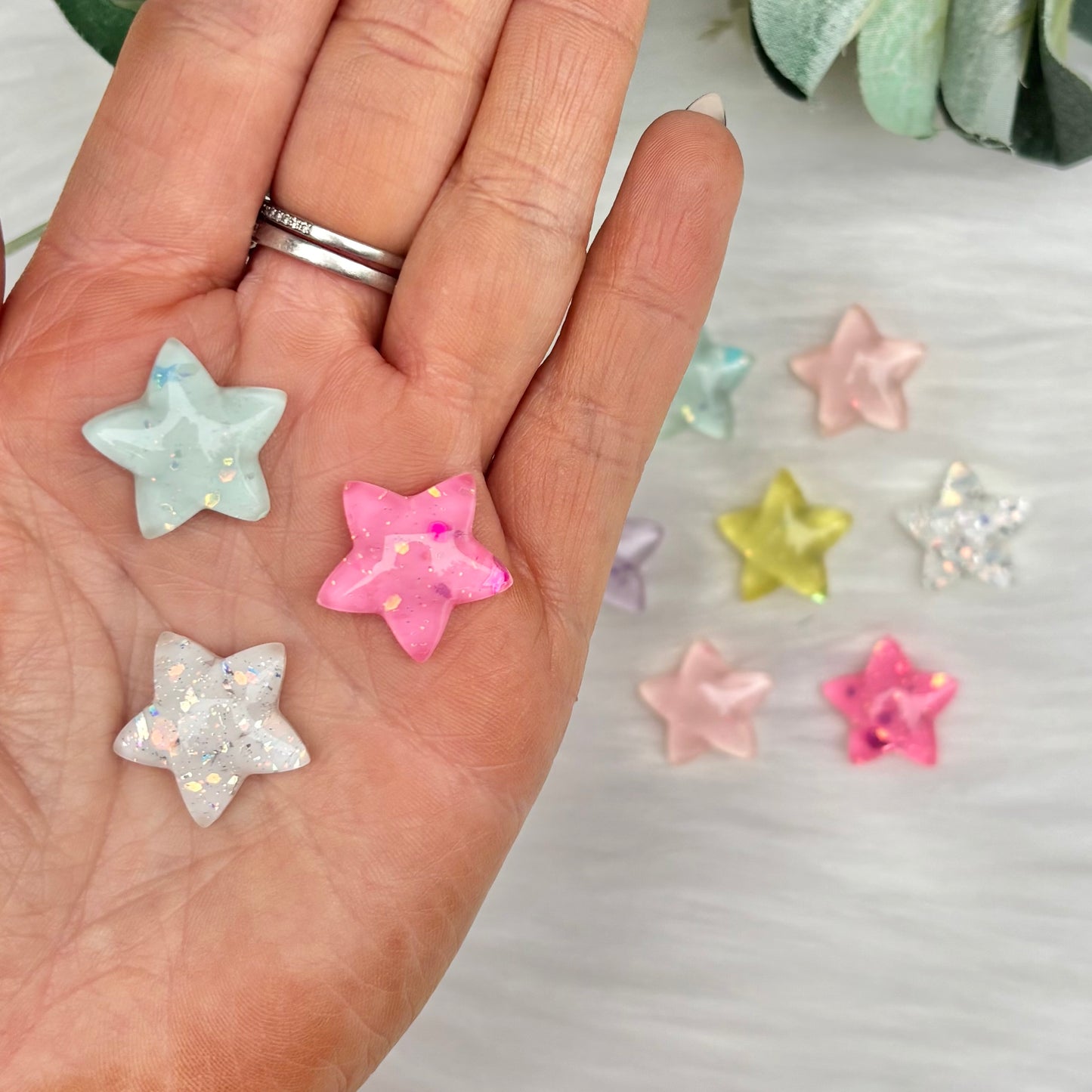Pastel Sparkle Stars - Pack of 10 Cabochons
