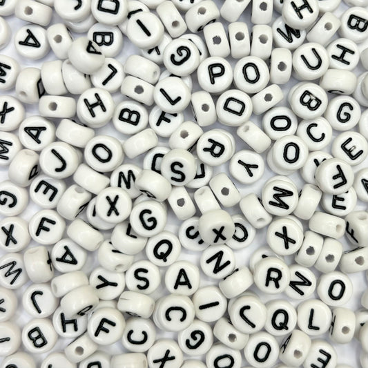Alphabet Letter Beads - White - 1oz Bag (approx 200 beads)