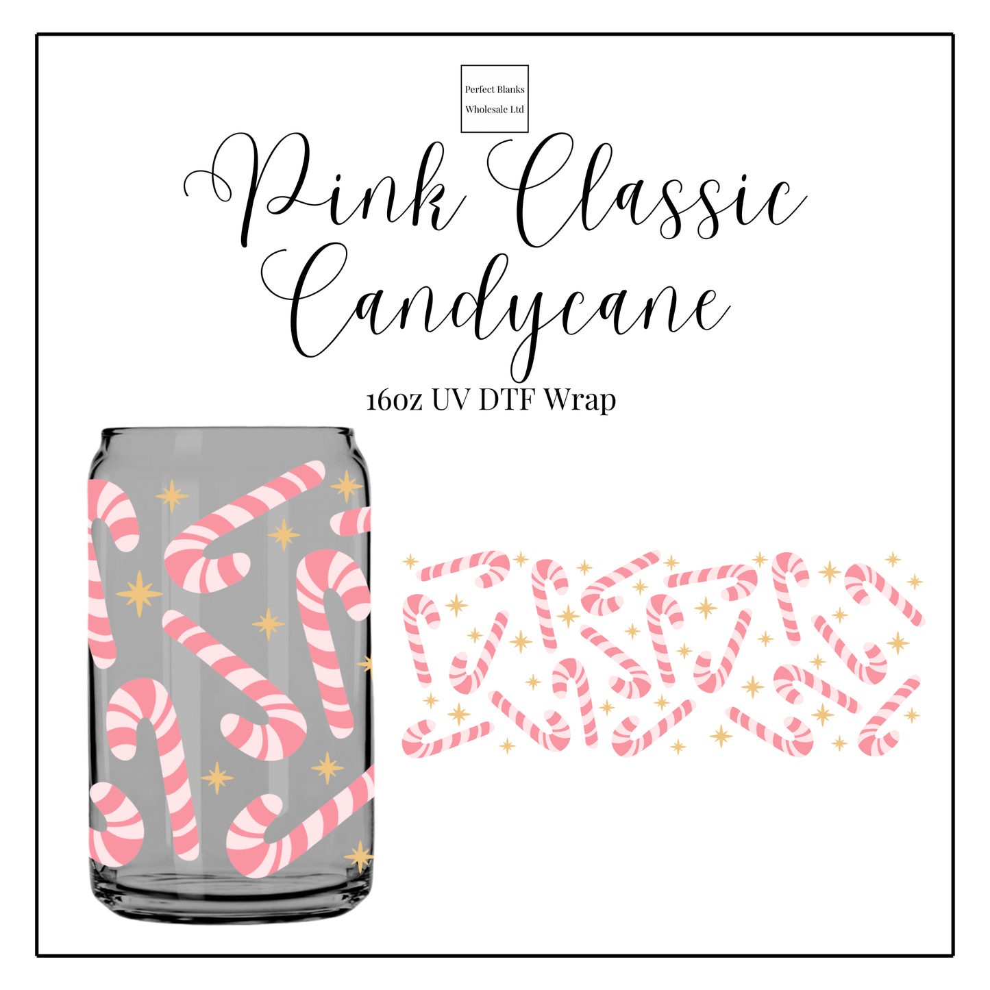Pink Classic Candy Cane 16oz UVDTF