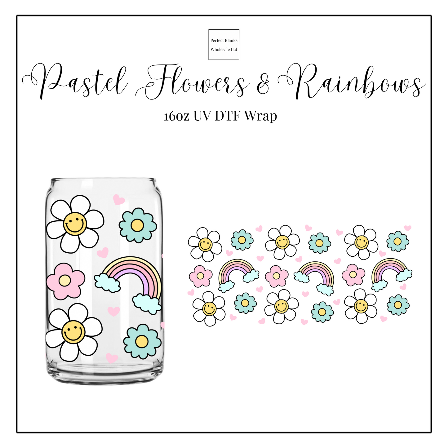 Pastel Flowers & Rainbows 16oz UV DTF