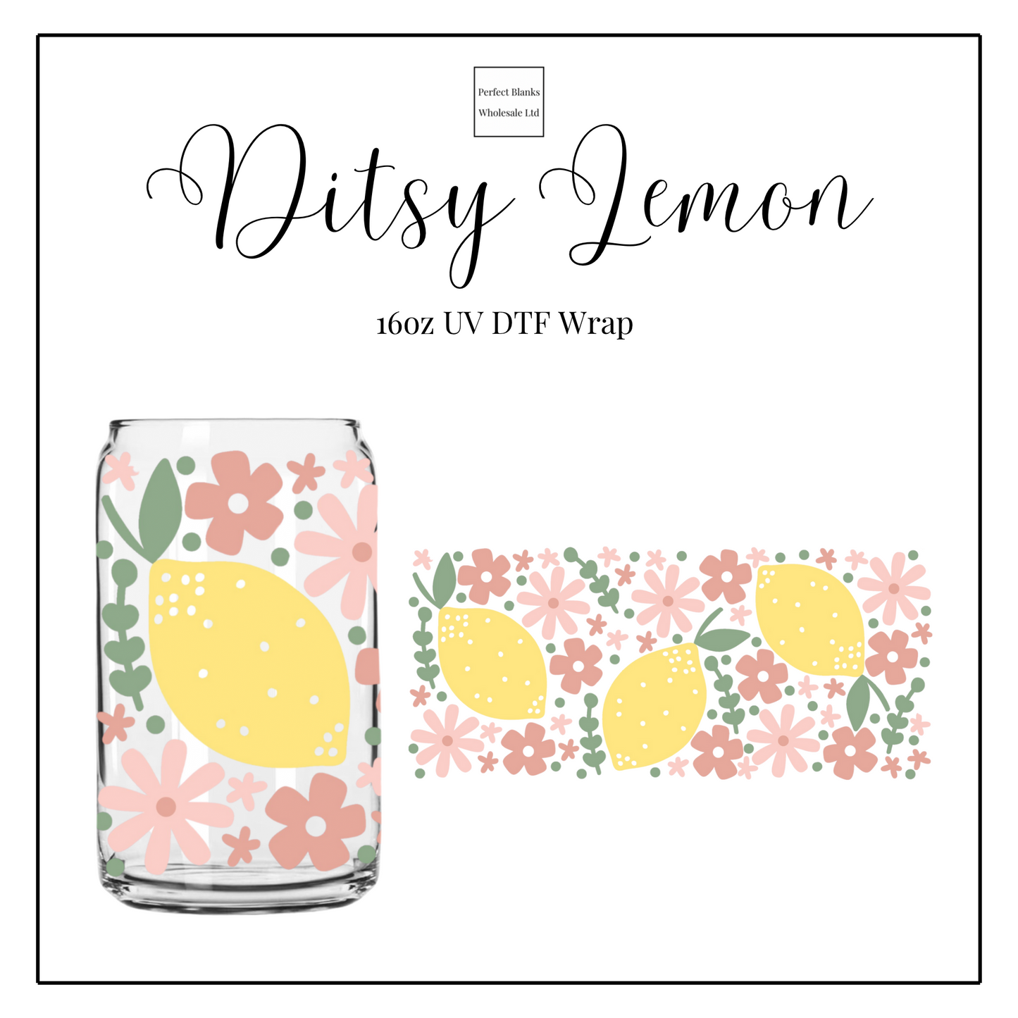 Ditsy Lemon 16oz UVDTF