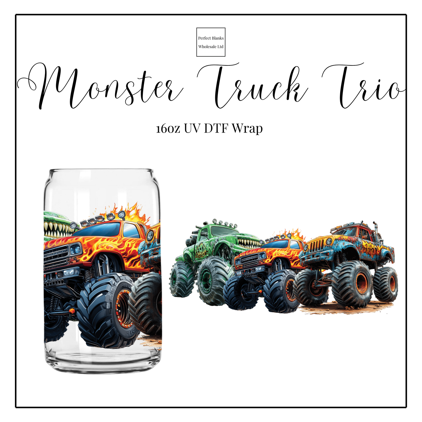 Monster Truck Trio 16oz UVDTF