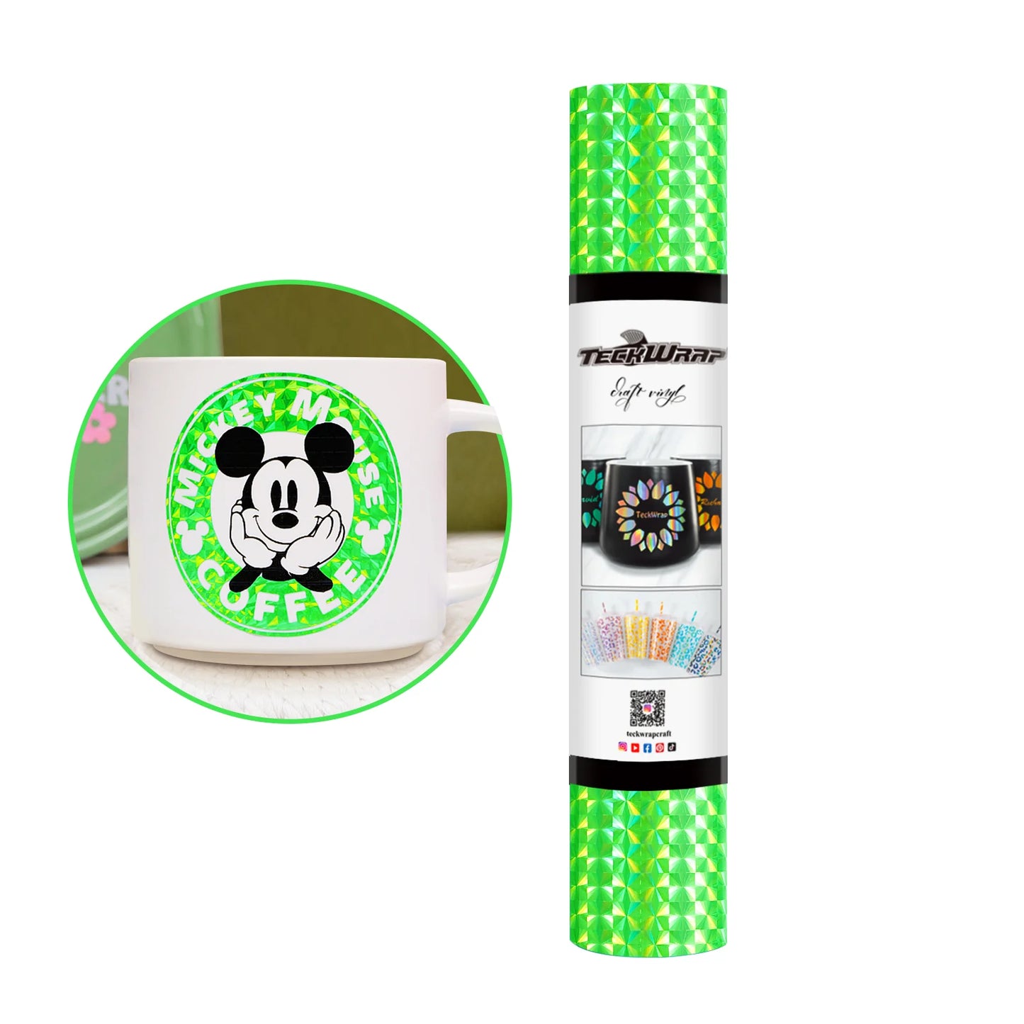 TeckWrap Neon Green Holographic Diamond Adhesive Vinyl - 5ft