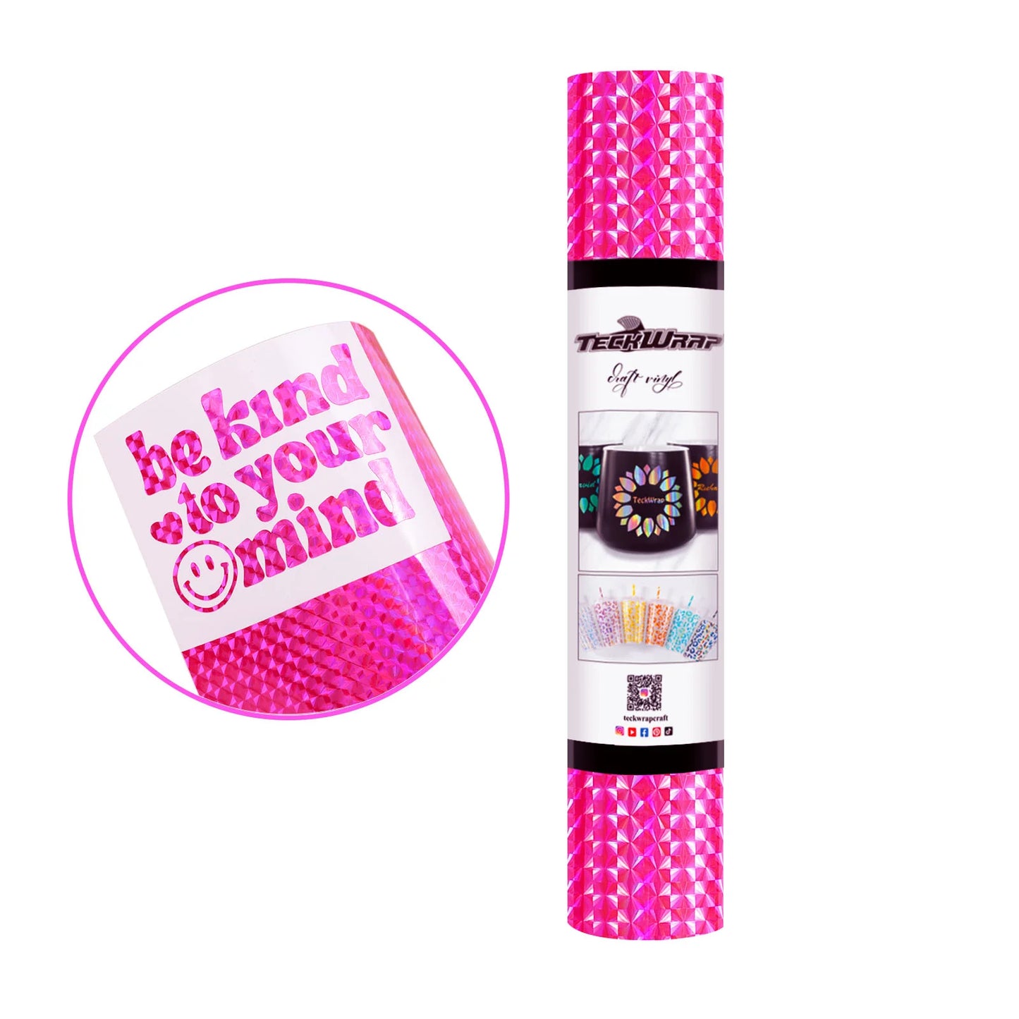 TeckWrap Neon Pink Holographic Diamond Adhesive Vinyl - 5ft