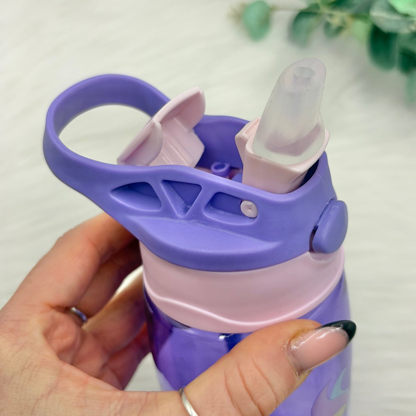 Flip Lid Plastic Water Bottle - Purple & Pink Unicorn