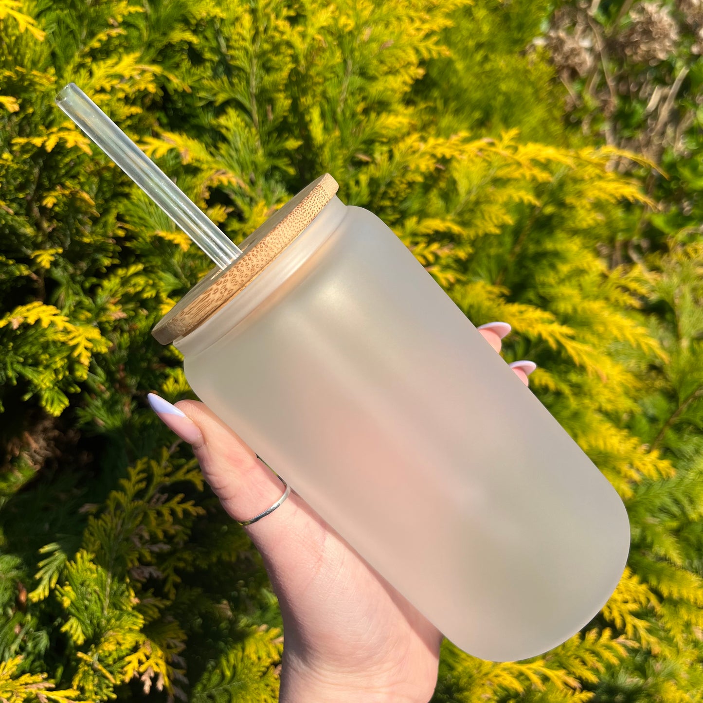 Frosted 16oz Sublimation Glass Can With Bamboo Lid