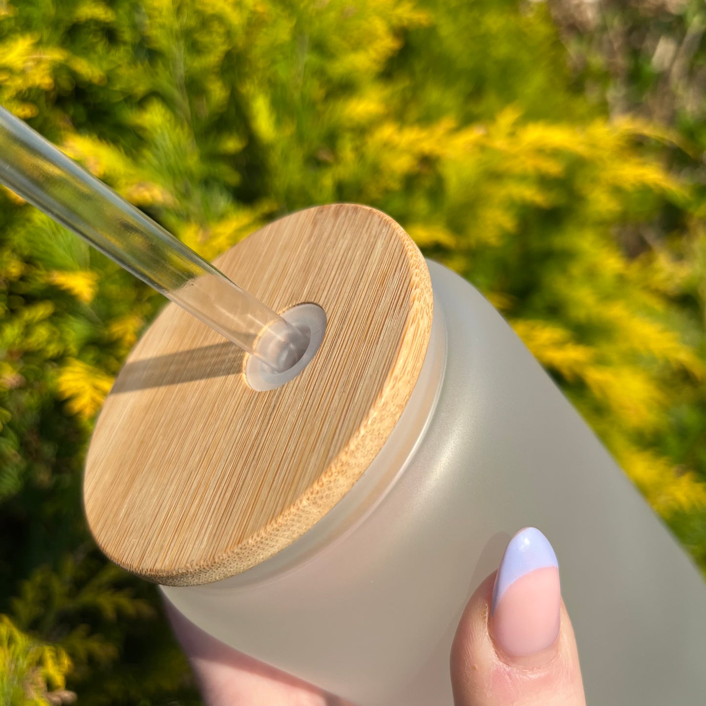 Frosted 16oz Sublimation Glass Can With Bamboo Lid