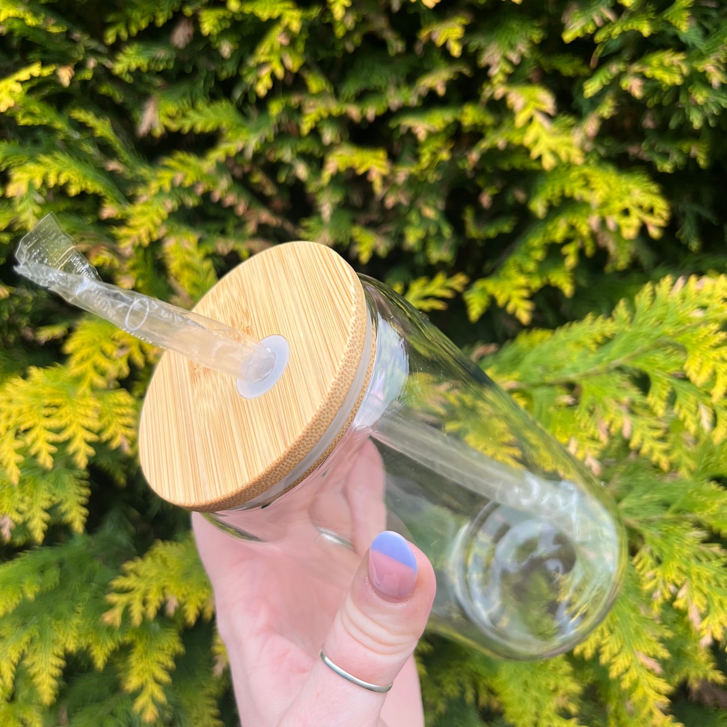 Clear 16oz Glass Can With Bamboo Lid